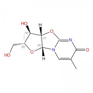 C10H12N2O5 6H-Furo[2',3':4,5]oxazolo[3,2-a]pyrimidin-6-on, 2,3,3a,9a-tetrahydro-3-hydroxy-2-(hydroxymethyl)- 7-methyl-, (2R,3R,3aS,9aR)- (9CI, ACI)