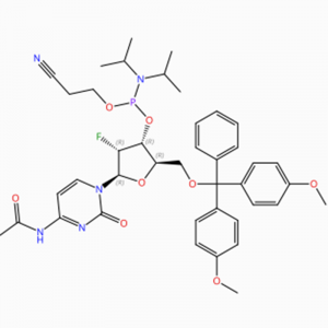 C41H49FN5O8P Cytidin, N-acetyl-5′-O-[bis(4-methoxyfenyl)fenylmethyl]-2′ – deoxy-2′-fluor-, 3′ – [2-kyanoethyl N,N-bis(1-methylethyl) fosforamidit] (ACI)