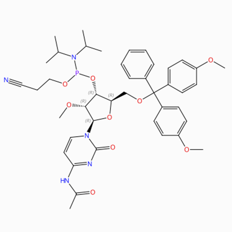 C42H52N5O9P Cytidin, N-acetyl-5'-O-[bis(4-methoxyfenyl)fenylmethyl]-2'-O- methyl-, 3' – [2-kyanoethyl N,N-bis(1-methylethyl)fosforamidit] ( ACI)