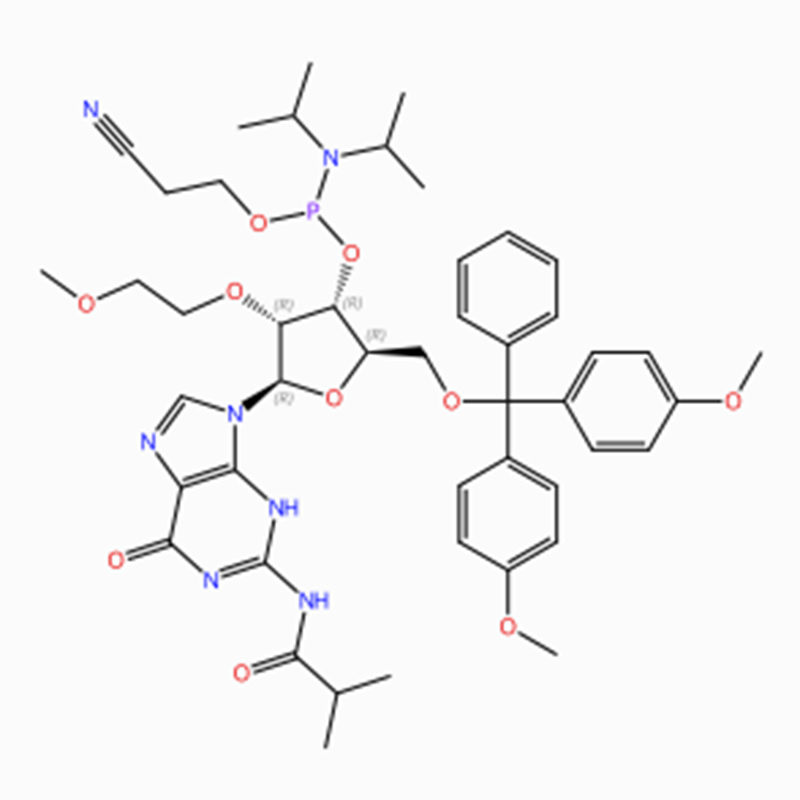 C47H60N7O10P Gvanozin, 5' -O- [bis(4-metoksifenil)fenilmetil]-2' -O-(2-metoksietil)-N-(2-metil-1-oksopropil)-, 3' – [2-cijanoetil N ,N-bis (1-metiletil)fosforamidit] (ACI)
