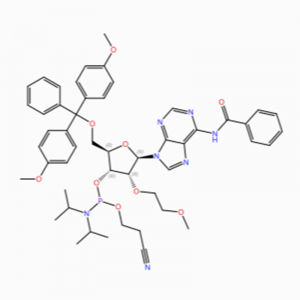 C50H58N7O9P Аденозин, N-бензоїл-5′ -O- [біс(4-метоксифеніл)фенілметил]-2′ – O-(2-метоксиетил)-, 3′ – [2-ціаноетил N,N-біс(1-метилетил) ) фосфорамідит] (ACI)