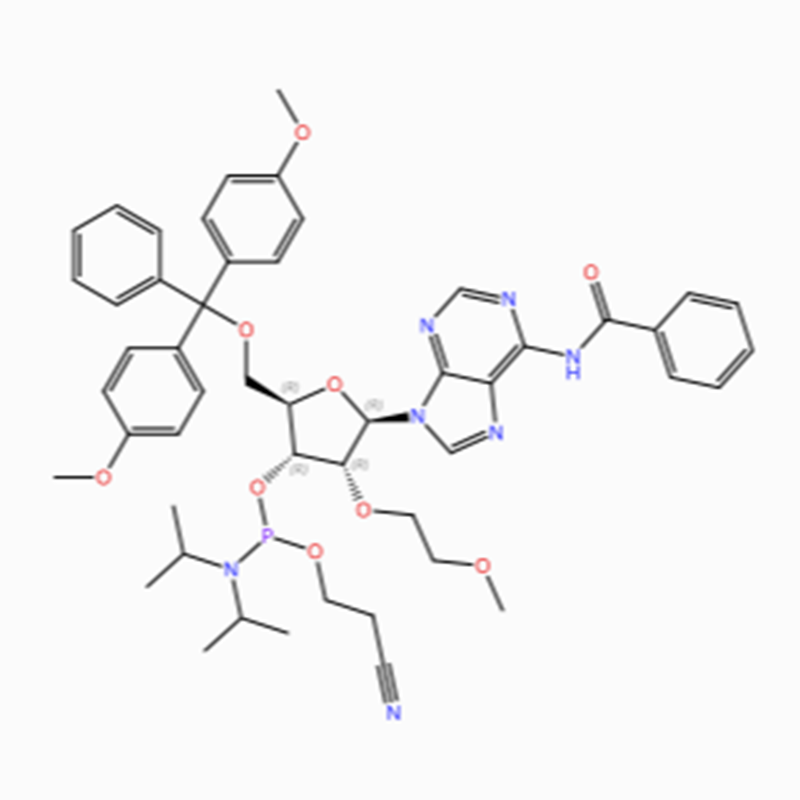 C50H58N7O9P Adenozyna, N-benzoilo-5′ -O- [bis(4-metoksyfenylo)fenylometylo]-2′ – O-(2-metoksyetylo)-, 3′ – [2-cyjanoetylo N,N-bis(1-metyloetylo) ) amidofosforyn] (ACI)