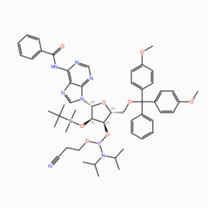 C53H66N7O8PSi CAS NO.: 104992-55-4 Adenosine, N-benzoyl-5′ -O- [bis(4-methoxyphenyl)phenylmethyl]-2′ - O- [(1,1-dimethylethyl)dimethylsilyl]-, 3′ – [2-cyanoethyl N,N-bis(1- methylethyl)...