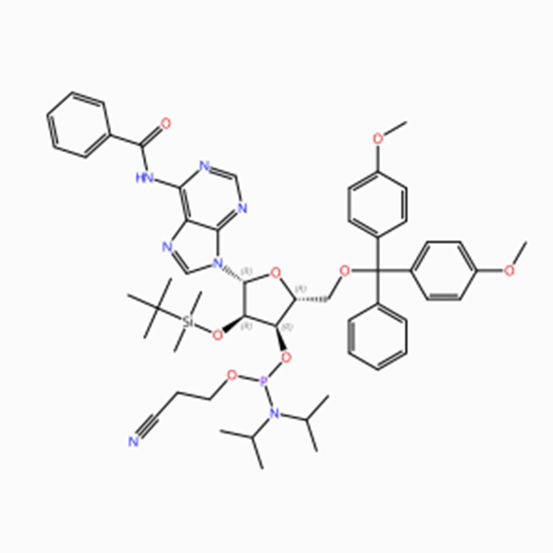 C53H66N7O8PSi מס' CAS: 104992-55-4 Adenosine, N-benzoyl-5' -O- [bis(4-methoxyphenyl)phenylmethyl]-2' – O- [(1,1-dimethylethyl)dimethylsilyl]-, 3' – [2-ציאנואתיל N,N-bis(1- מתילאתיל)פוספורמידיט] (ACI)